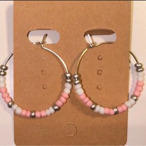 Mini Multicolored Beaded Pink Hoop Earrings